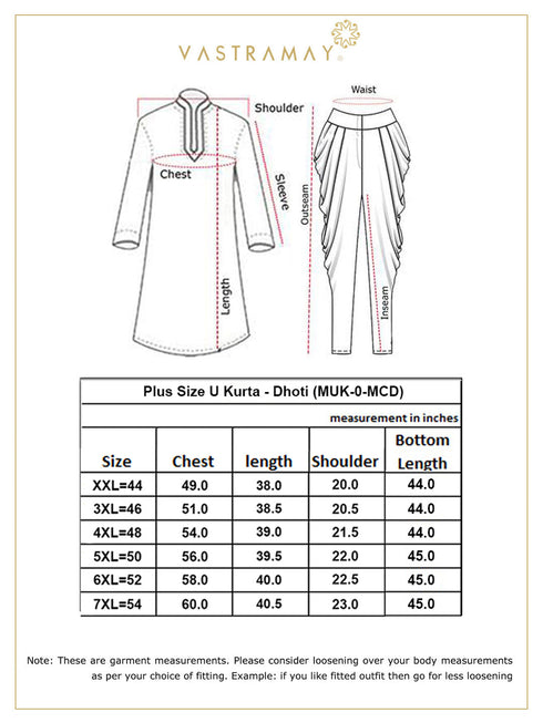 Vastramay Men's Plus Size Mustard Silk Blend Curved Kurta Dhoti Set